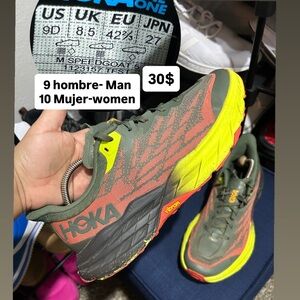 Hoka Vibrant Trail Runners in Red and Yellow